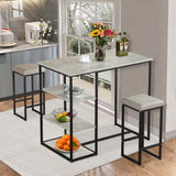 Woodyhome™ Table Set 3 Piece Counter Height Dining Bar w/2 Stools&Storage Shelves