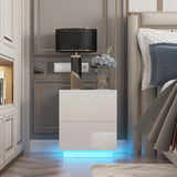 Woodyhome™ Modern LED Nightstand Glossy Drawer End Tables with Remote