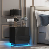 Woodyhome™ Modern LED Nightstand Glossy Drawer End Tables with Remote