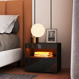 Woodyhome™ Nightstand Modern High Gloss with Drawer and LED Light