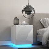 Woodyhome™ Modern LED Nightstand Glossy Drawer End Tables with Remote