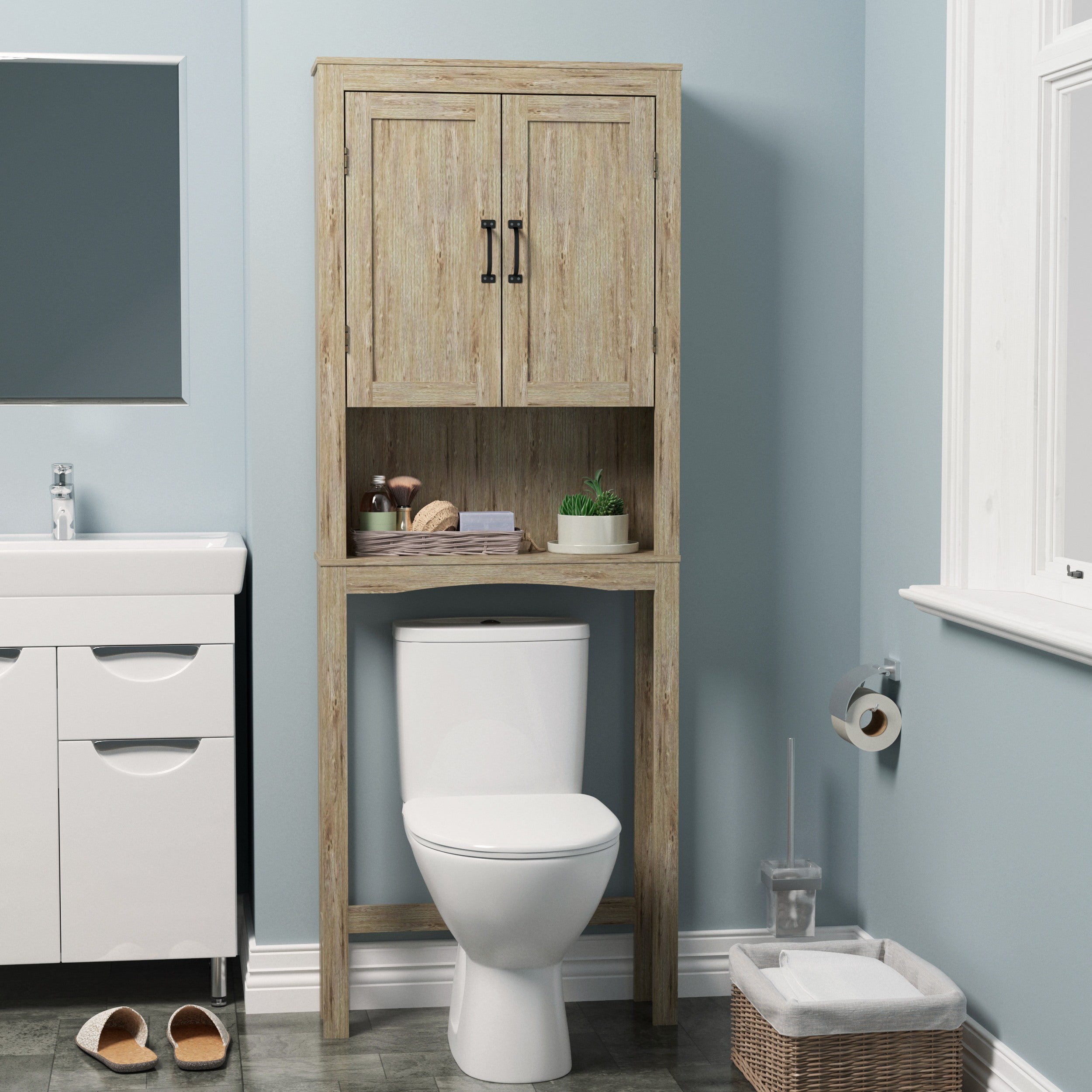 PWFE Over The Toilet Storage Cabinet, Farmhouse Bathroom Cabinet