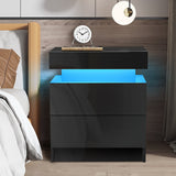 Woodyhome™ LED Nightstand RGB with 2 Glossy Drawer