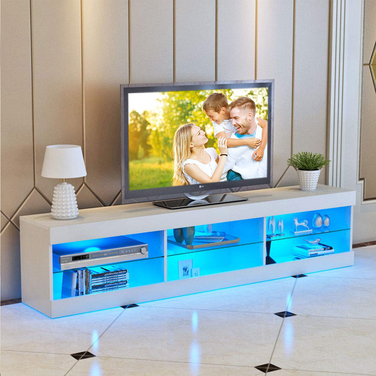 Woodyhome™ TV Stand  Modern LED 57" Cabinet
