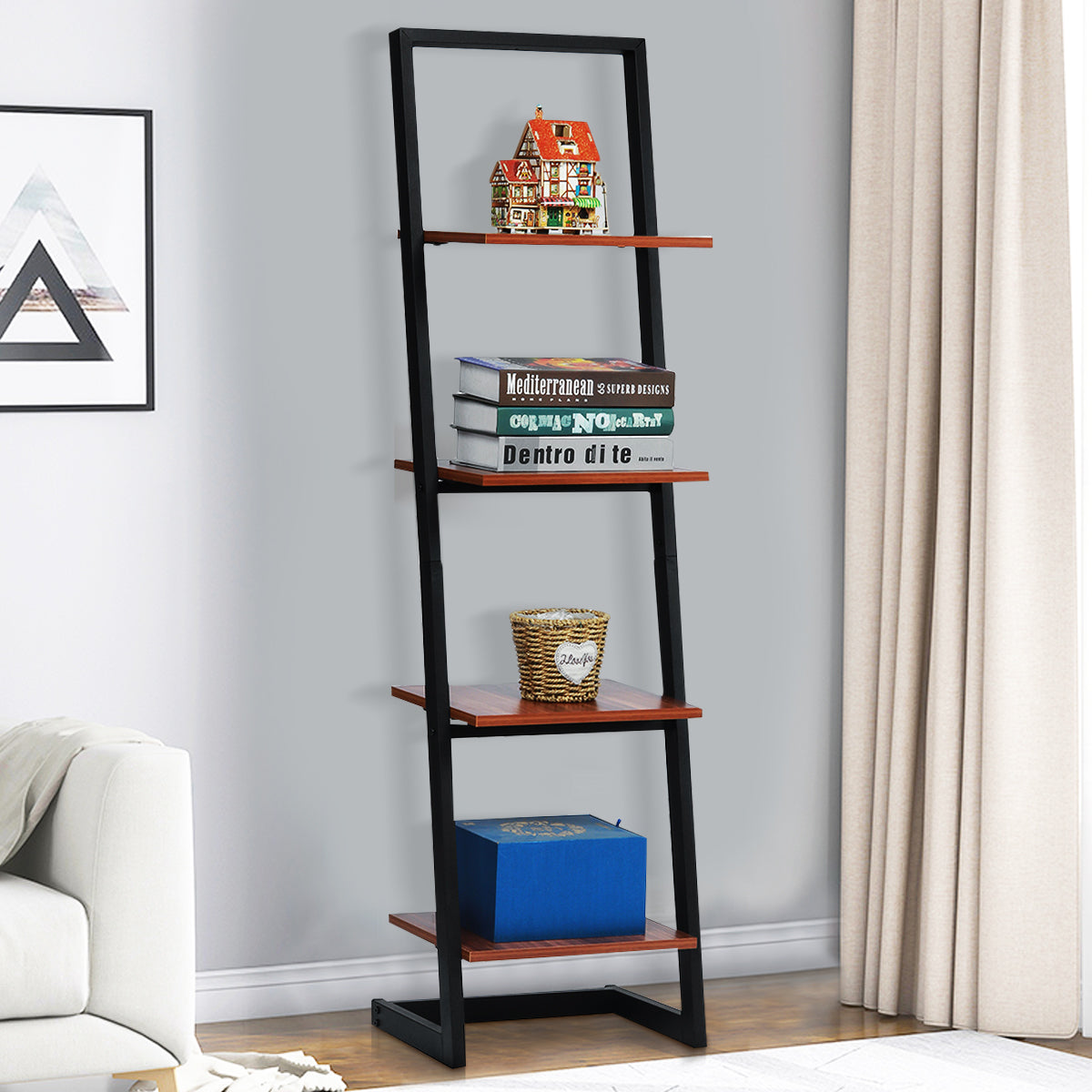 Woodyhome™ Shelf Storage Wood 4 Tier Ladder